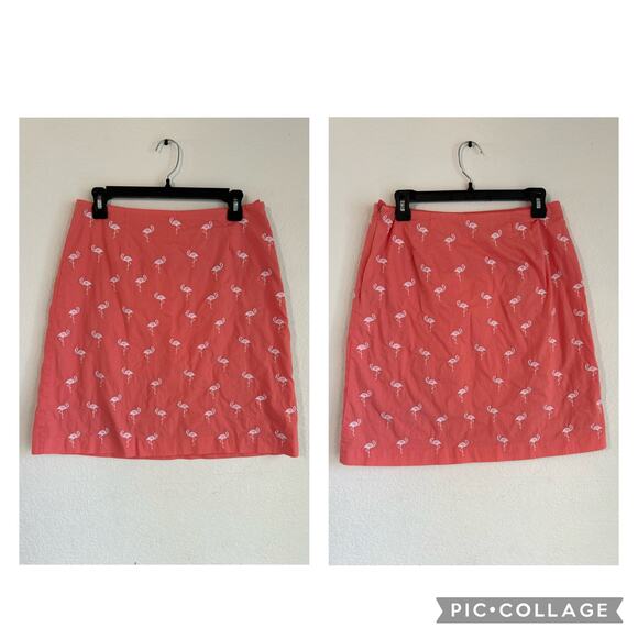 Vintage Talbots Midi Lined Skirt Embroidered Flamingos Peach Size Medium 10 - Picture 1 of 9